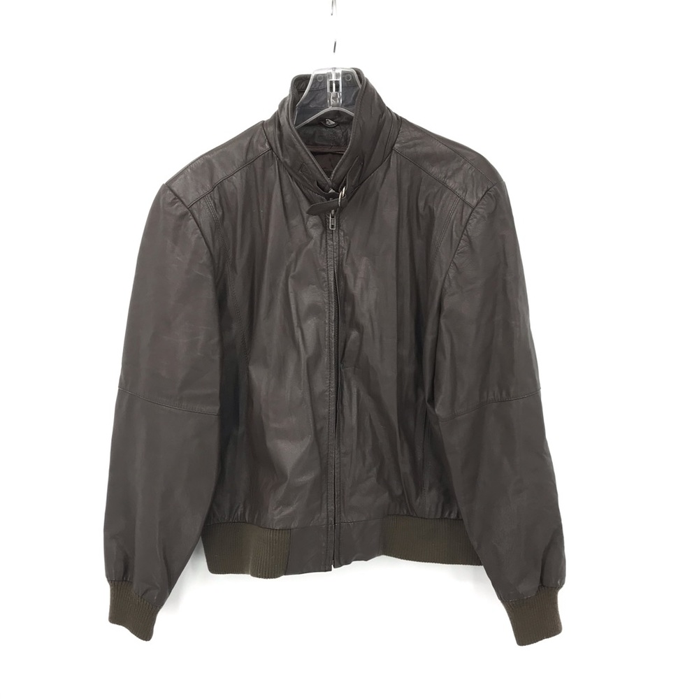 Vintage Men's Leather Brown Bomber Jacket Zip Up